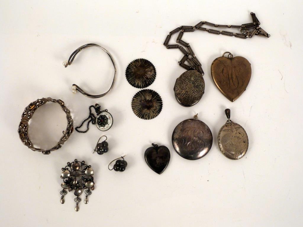 Assorted Sterling Jewelry and Lockets: Not all lockets are Sterling. (Instant relatives...)
