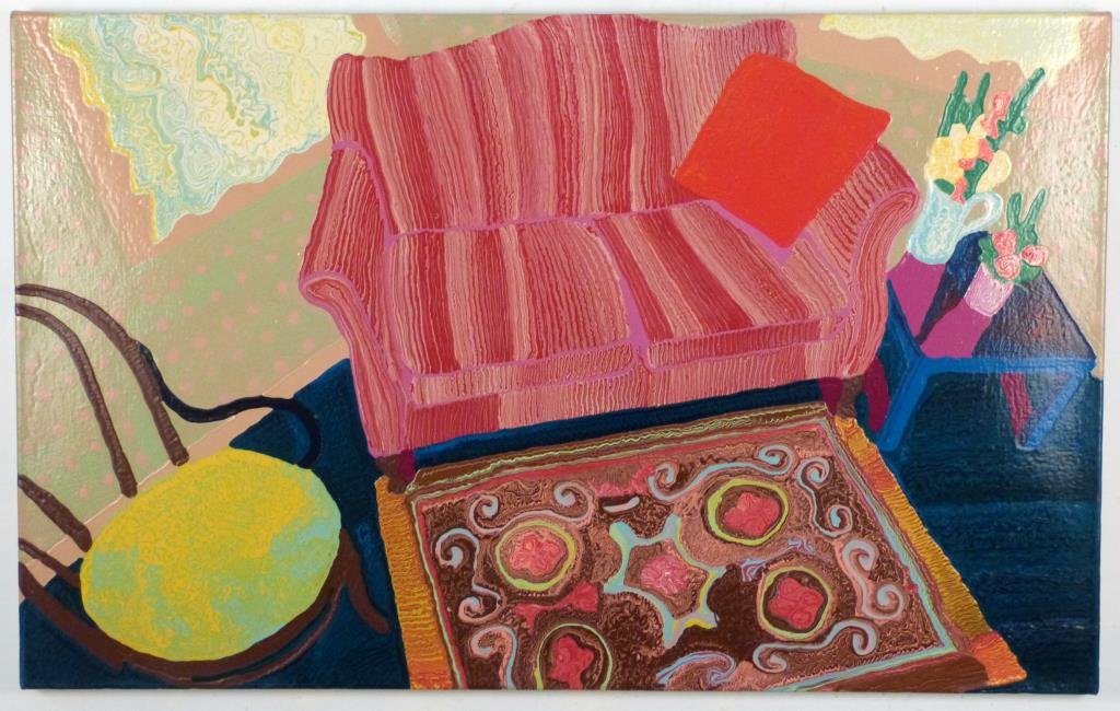 Cham Hendon (American, 1936-2014) - Acrylic: Interior study, signed on verso, acrylic on canvas. 30 1/2" H X 48" W.