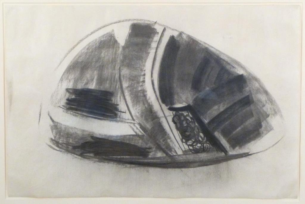 Frederick Kiesler (Austrian/American, 1896-1965): Drawing "Endless House Space Division," unsigned, charcoal on paper. 23 1/2" H X 35 1/2" W (33 1/2" X44"). Jason McCoy label on verso.