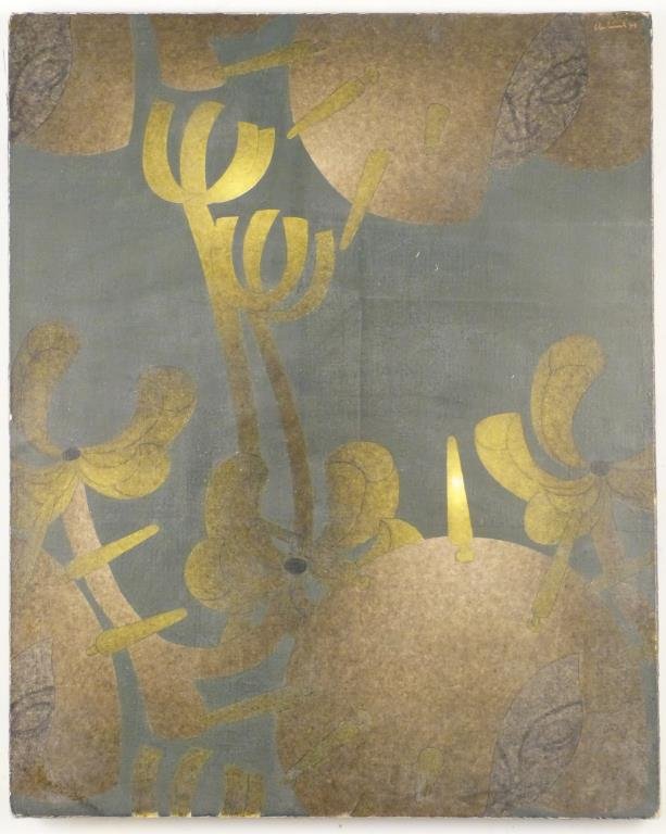 Christian Lemesle (French, B. 1932)- Oil on Canvas: Les femmes aux Electrodes, signed and dated 71 upper right. 32" H X 26" W. White film on canvas.