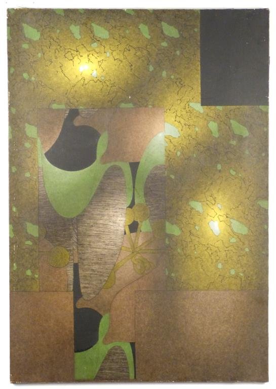 Christian Lemesle (French, B. 1932)- Oil on Canvas: "Femmes Devant les Arbres," signed and dated 70-71 upper right and on verso. 45 3/4" H X 31 3/4" W. A few small losses to paint.