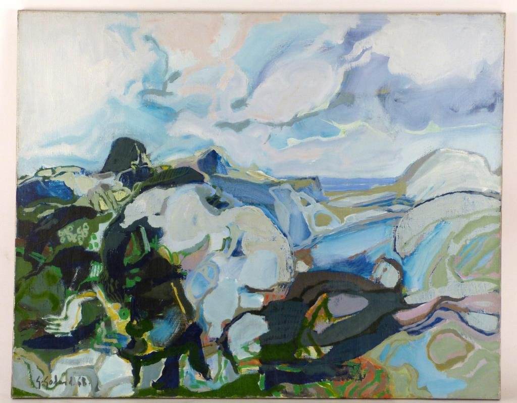 Gabriel Godard (French, b. 1933) - Oil on Canvas: "Bord de Mer," signed and dated '68 lower left. 28 3/4" H X 36 1/4" W.