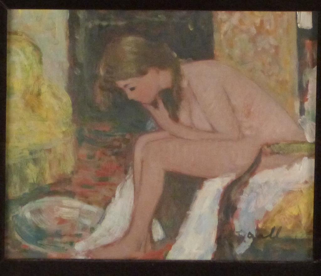 Francois Gall (French, 1912-1987) - Oil on Board: Female nude in interior, signed lower right. 8" H X 10" W (18" X 20").