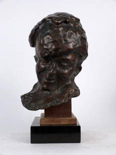 Medardo Rosso (Italian, 1858-1928) - Bronze: Bust of a man, signed and numbered 3/3 lower left. 11 1/2" H; 16" H including base.