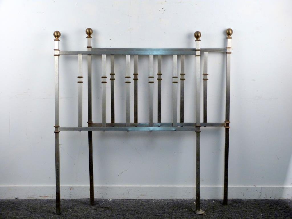 2 Mid-Century Headboards: Steel with brass plated accents. 39 1/2" W X 49 1/2" H. No rails.