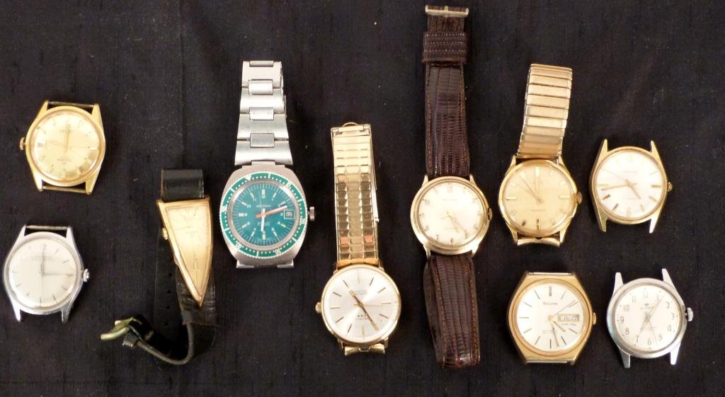 10 Assorted Men's Watches: Brands including Elgin and Bulova. All as is.