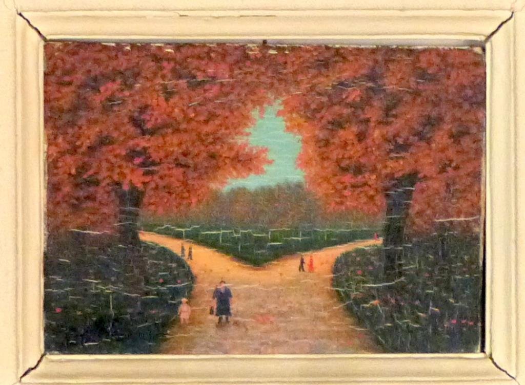 Camille Bombois (French, 1883-1970)- Oil on Panel: Figures on path, signed lower left. 4 1/2" H X 5 1/2" W (16" X 18"). Craquelure.