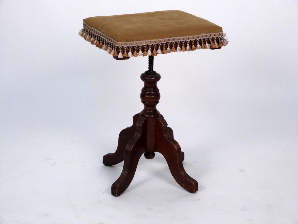 Eastlake Piano Stool: Upholstered corkscrew seat, 4 splayed legs. 16 W X 12 1/2" D up to 24" H. (Rye, NY Estate)"