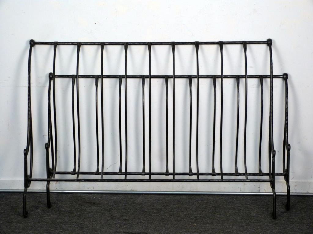 Victorian Style Wrought Iron Bed: Black finish. 61 W. Headboard 42" H. Complete with rails and hardware."