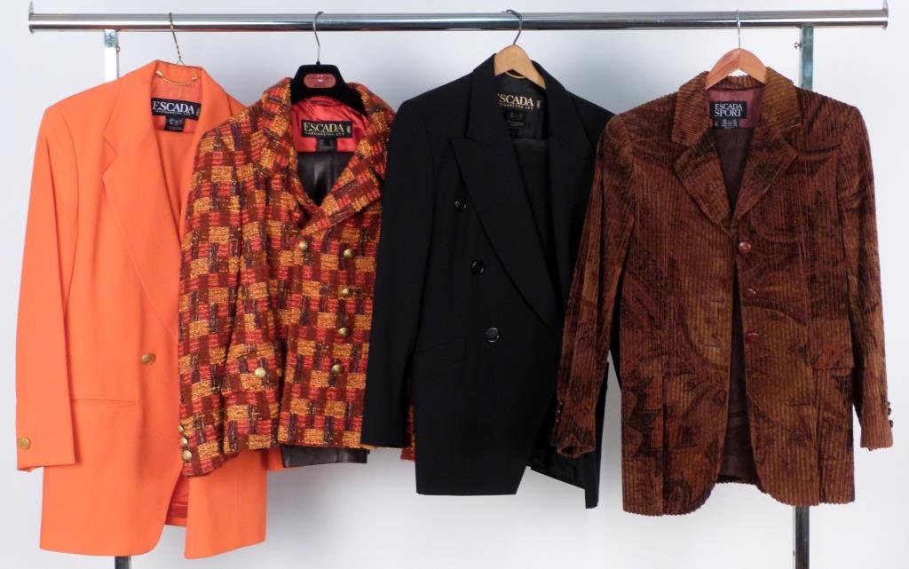 4 Escada & Escada Sport Ladies Suits: 2 with leather pants (1 pant Siena Studio). Small sizes. (320 Central Park West Estate)