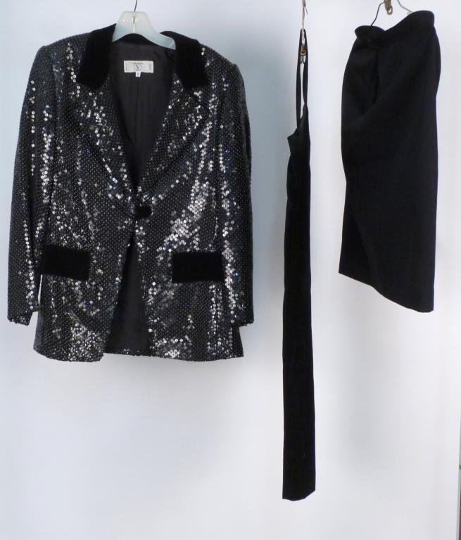 Ladies Valentino Garments: Sequined jacket with velvet trim, velvet dress and wool skirt (size 10).