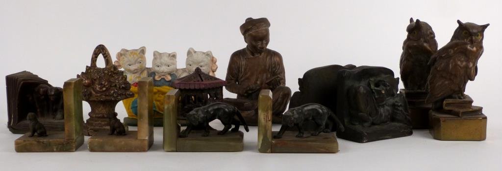 13 Bookends & Table Articles: Most metal. Tallest: 8 1/2 H. Panthers as is.