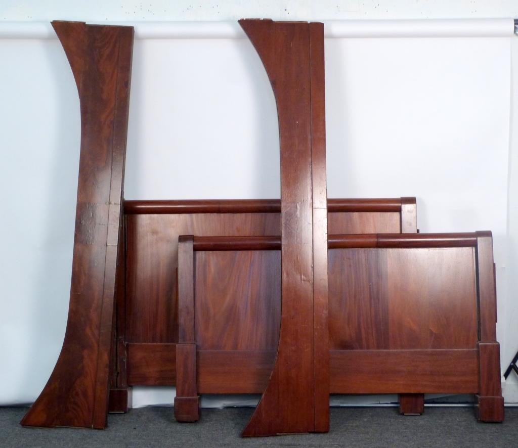 American Empire Sleigh Bed: Mahogany. Headboard: 60 1/2 W X 42 H; footboard: 36 H.