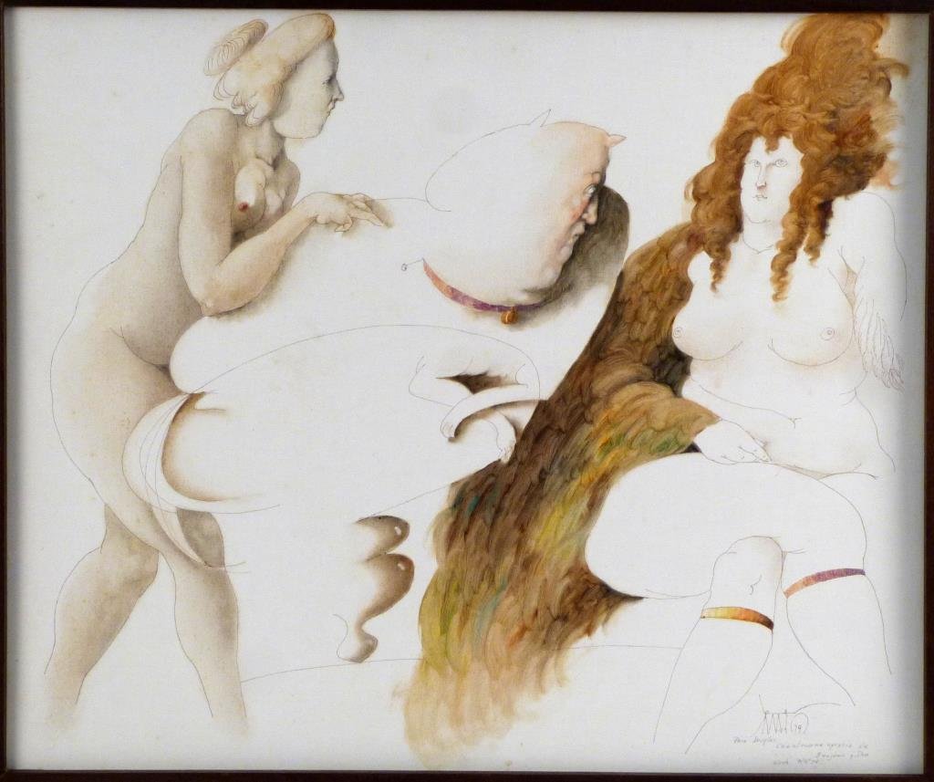 Benjamin Canas Herrera (El Salvadorian, 1933-1987) ****: Jupiter II, mixed media on fabric laid down on board. **** Corrected measurements: 20" H X 24" W.