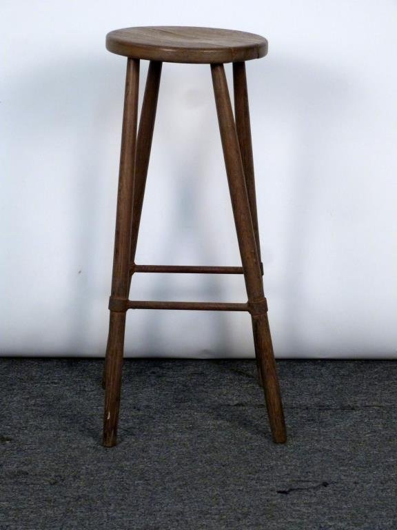 Rustic Style Bar Stool: With iron outer stretchers. 31 H.