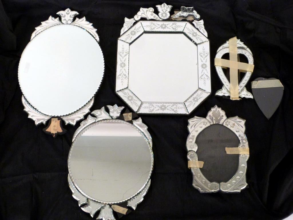 Small Venetian Style Mirrors & Frames (As Is): 3 mirrors, 2 picture frames. Largest: 18 H X 11 W.