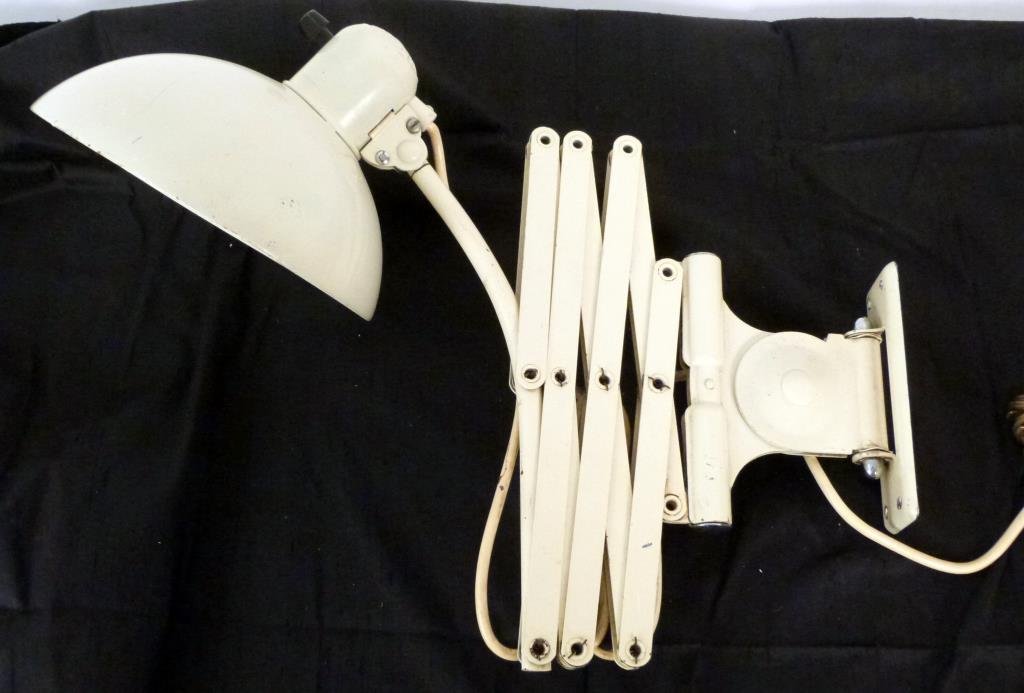 Mid-Century Kaiser-Idell Scissor Lamp: Designed by Christian Dell, white enamel. Extends to 48 1/2"
