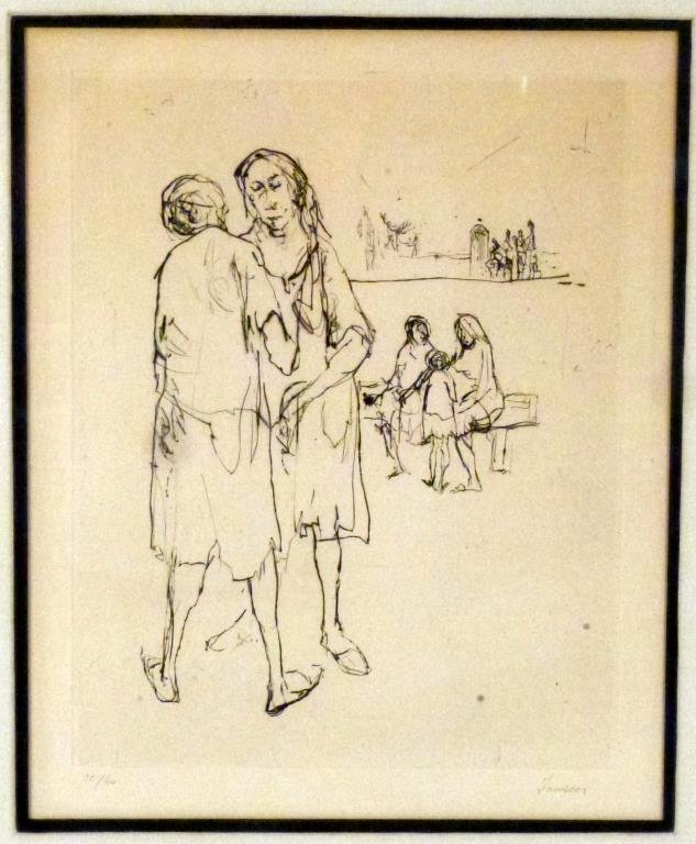 Jean JANSEM (1920-2013) - Lithograph: In the Park", figures in a park setting. Signed and numbered 32/40. 13 1/2" X 10 1/2" (23" X 20"). (From an East 79th Street Estate)"