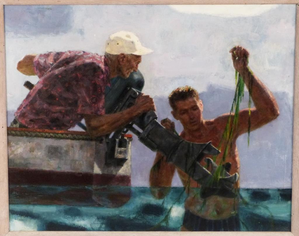 Joseph Hirsch (American 1910-1981) - Oil on Canvas: OIl on Canvas. Outboard". Signed upper left. Circa 1958. Small chip on upper left. 23.5" X 29.5" (30" X 36"). (Direct from Hirsch Estate)"