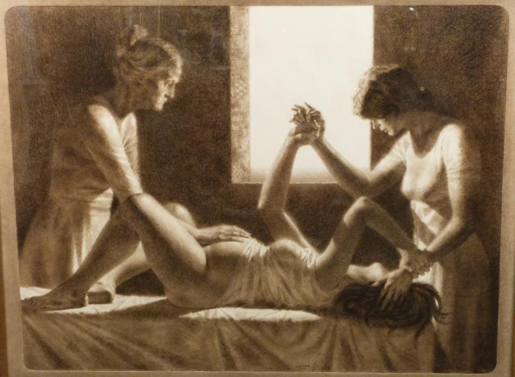 Joseph Hirsch (American 1910-1981) - Pastel: Pastel on paper. Nativity" Circa 1972. Signed lower middle. Kennedy Gallery labels on verso. 43.5" X 55.5" (45" X 57"). (Direct from Hirsch Estate)"