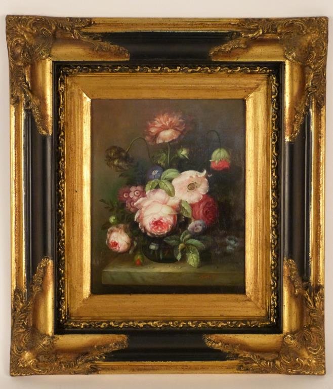 Signed Michelle - Floral Oil on Panel: New. 9 1/2 H X 7 1/2" W (17 1/2" X 15 1/4")."