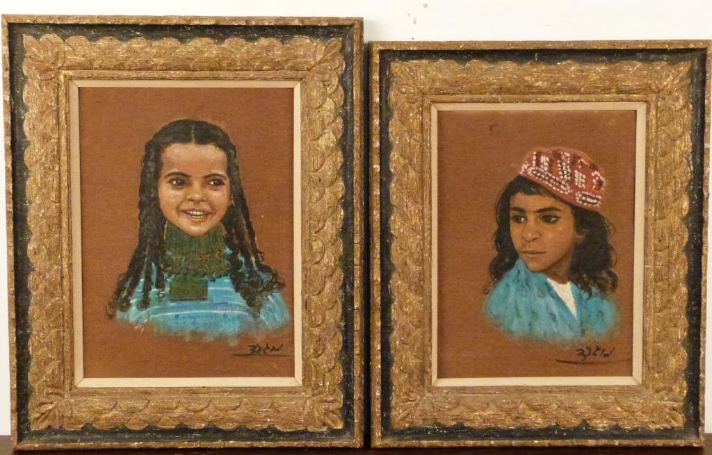 Signed Illegibly - 2 Oils on Burlap Board: Portraits of children, Heydenryk frames. Larger 17 X 13" (26" X 21"). (Property of a Mamaroneck NY Private Collector)"