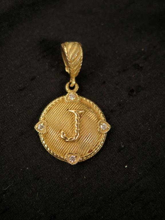 Judith Ripka Initial J" Pendant": 18K Gold. 7.2 grams.