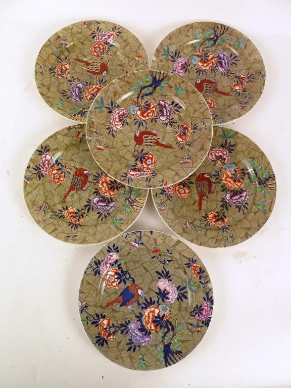 Set of 6 Spode Plates: Porcelain. 8 D. 2 chipped. (From an East 79th Street Estate)"
