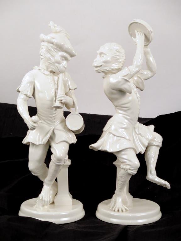 2 Mottahedeh Porcelain Monkeys: Museum reproductions. 16 H. As is (minor chips)."