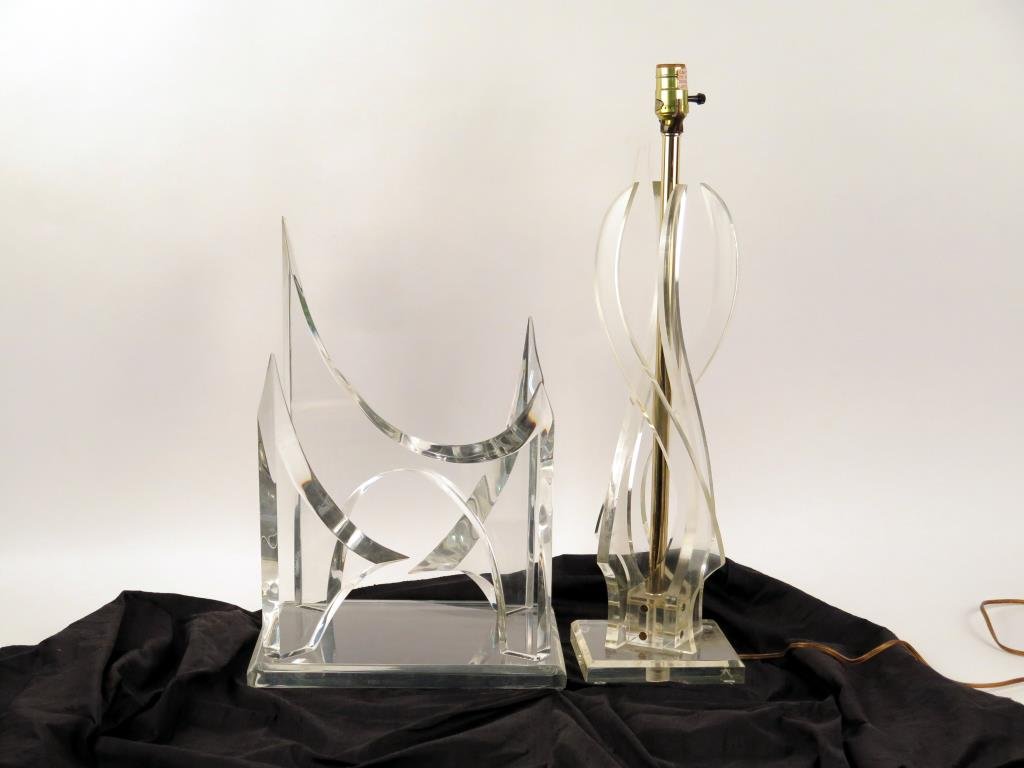 Lucite Sculpture and Table Lamp: Sculpture signed Van Teal. Lamp: 25.5 H"
