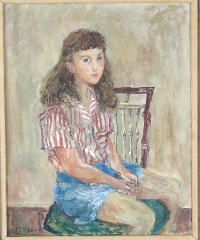 Signed J. Rohn (Kohn) - Oil on Canvas: Study of a girl, signed lower left. 19.5 H X 15.5" W (28" X 24")."