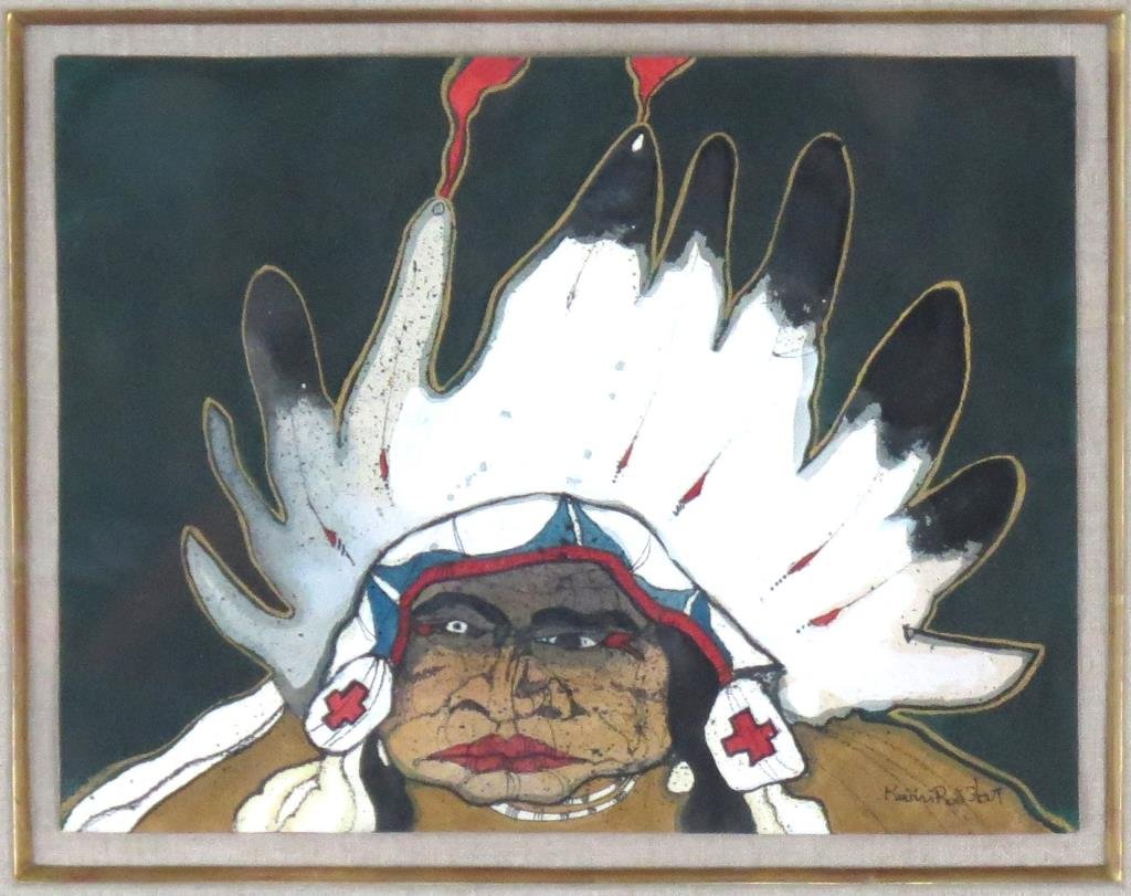 Kevin Red Star (American, b. 1943) - Watercolor: Study of a Native American man, on wove paper, signed lower right. 14 H X 16.5" (18.5" X 20.75")."