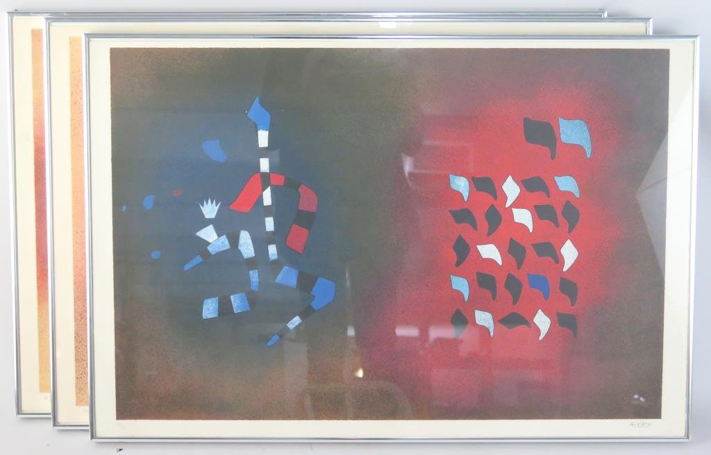 Mordecai Ardon (Israeli, 1896-1992)- 3 Lithographs: Abstracts, All signed lower right and numbered 36/150. 23.5 H X 35.25 W (25" X 36.25"). Impressed Mourlot, Paris Stamp."
