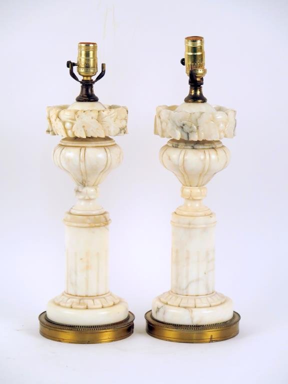 Pair of Carved Marble Table Lamps (1 of 2)