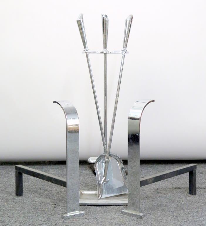Art Deco Style Chrome Fireplace Ensemble (1 of 5)
