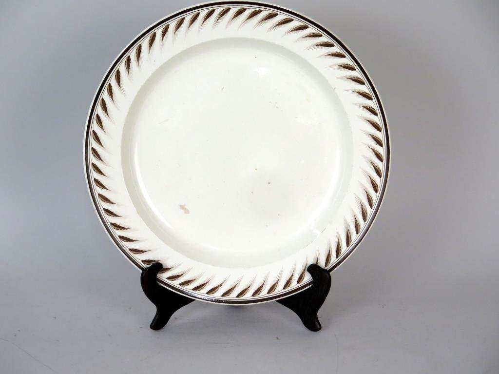 18th Century Wedgwood Creamware Platter: Wheat style pattern. Slight age blemishes. Marked on back. 14.5 dia."