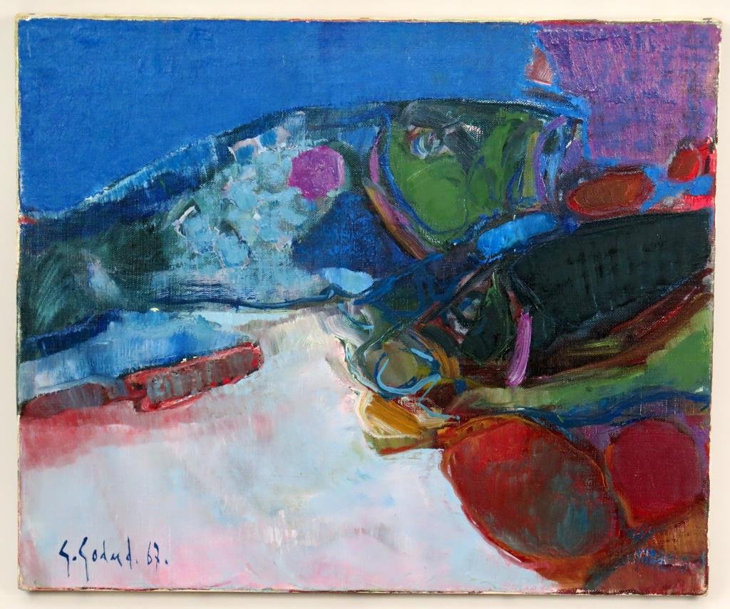 Gabriel Godard (French, b. 1933) - Oil on Canvas: Poissons," signed and dated '67 lower left. 15" H X 18" W."