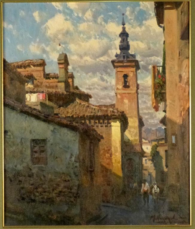 Miguel Acevedo (Spanish, b. 1947) - Oil on Canvas: Toledo", Street scene. Signed lower right and on verso dated 1983. 21" X 17 1/2" (29" X 25"). (From an East 79th Street Estate)"