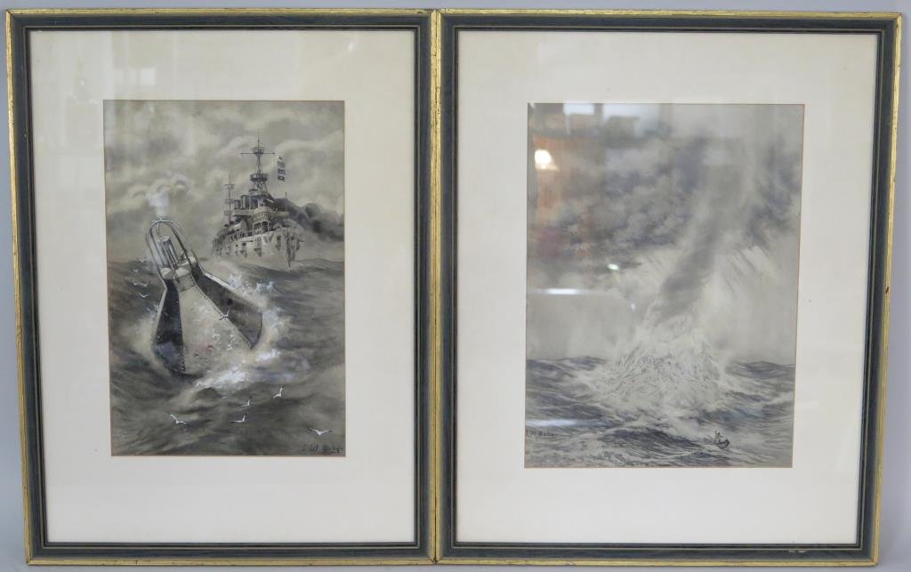 Signed I.W. Gaber - 2 Mixed Media Drawings (1 of 7)