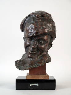 Medardo Rosso (Italian, 1858-1928)- Bronze: Bust of a man, signature inscribed at collar, mounted. 16.5 H (including base)."