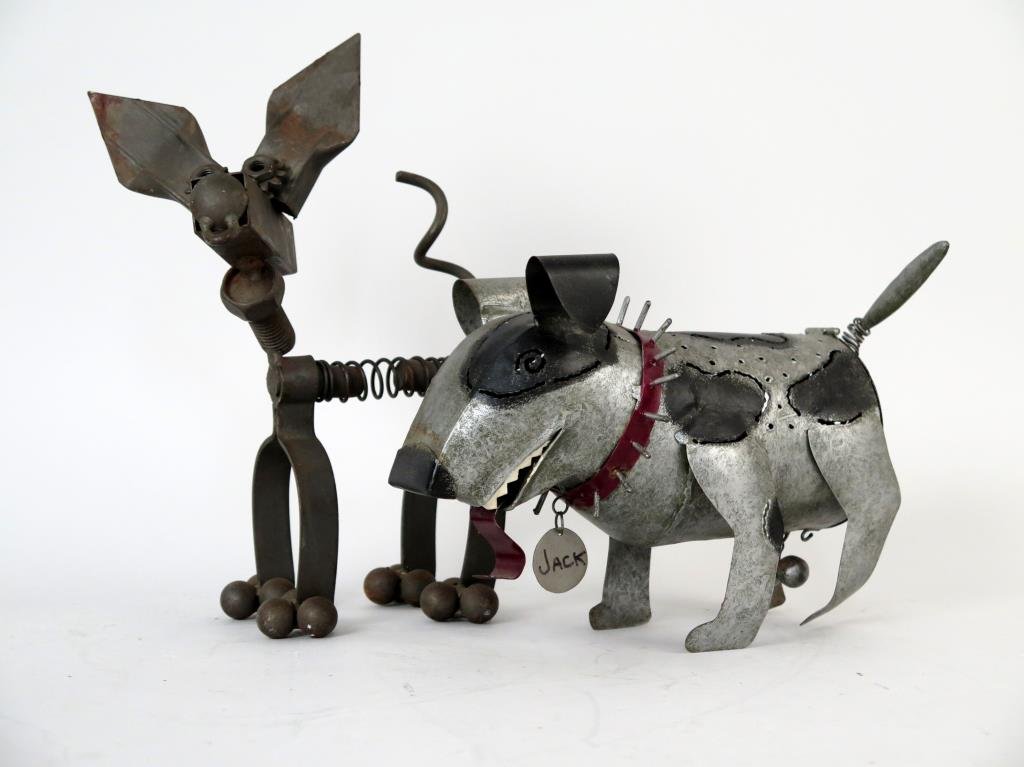 2 Folk Art Style Sculptures of Dogs (1 of 3)
