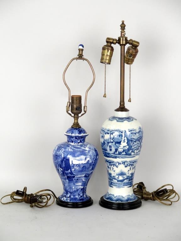 2 Transferware Vases Mounted as Lamps (1 of 3)