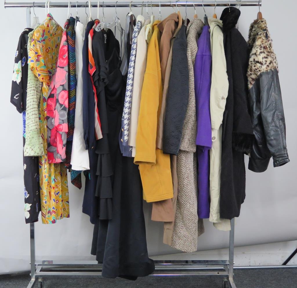 Assorted Women's Clothing: Dresses, blouses, coats, and jackets; brands including Max Mara, Jaipur, Casor, Ica, and Searle Blatt; most size 10-12.