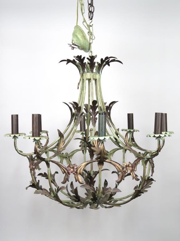 French Oak Style Large Painted Chandelier (1 of 4)