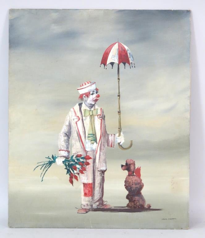 John Morris (American, 1920-1991)- Oil on Board: Positively Do Not Pick the Roses", Signed lower right. 24" H X 19.75" W."