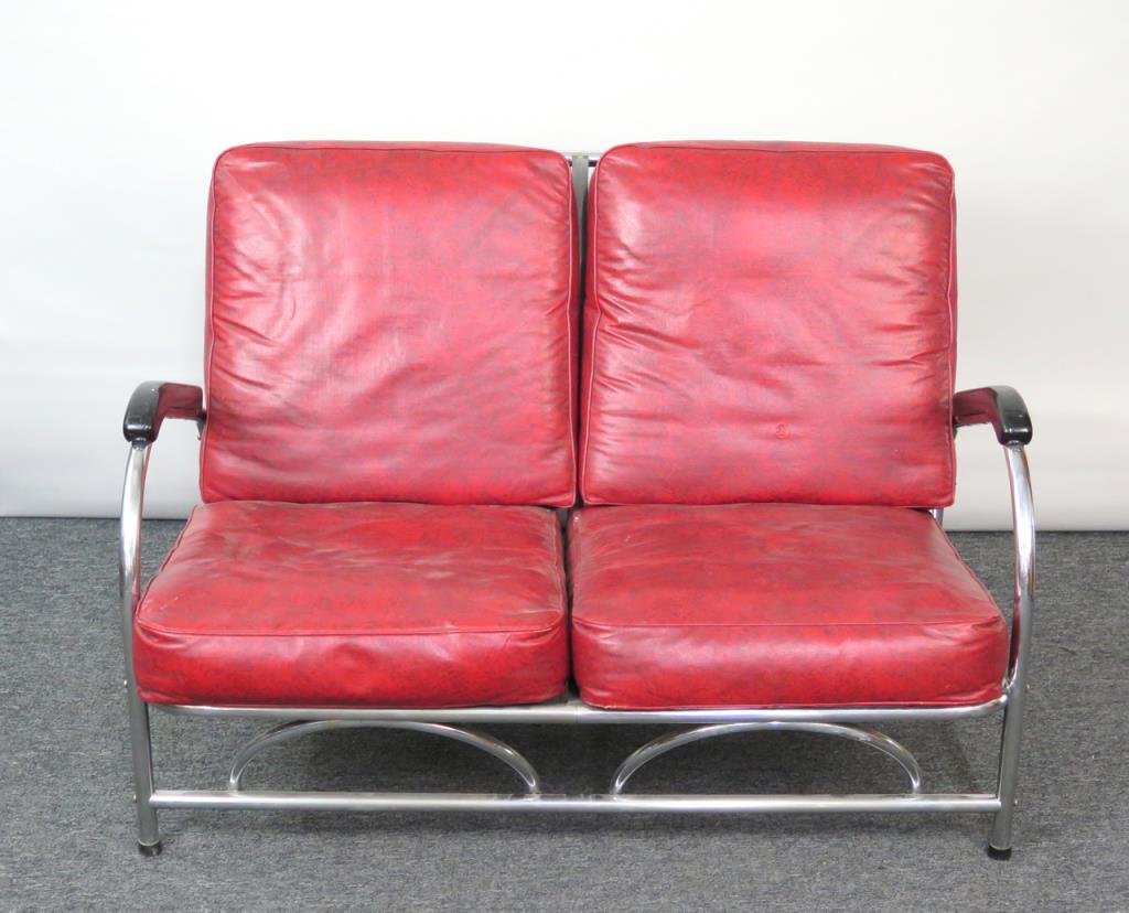 Art Deco Style Vinyl & Chrome 2 Seat Sofa (1 of 4)