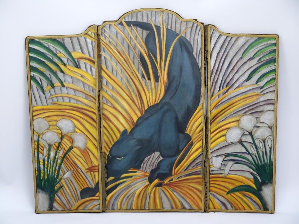 Art Deco 3 Panel Painted Screen (1 of 7)