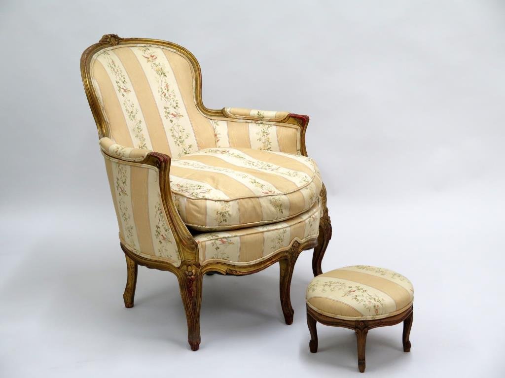 Petite French Style Bergere & Stool (1 of 3)