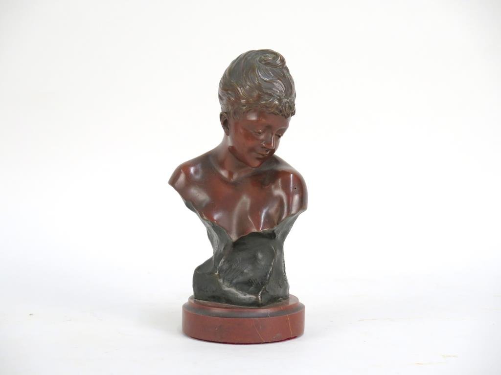 Jean Francois Marie Garnier - Bronze: Bust of a Lady. Signed with foundry mark. On marble base. 9 H. (Tag info from Estate of Dr. Daniel Lovette, Camp Hill, PA)"
