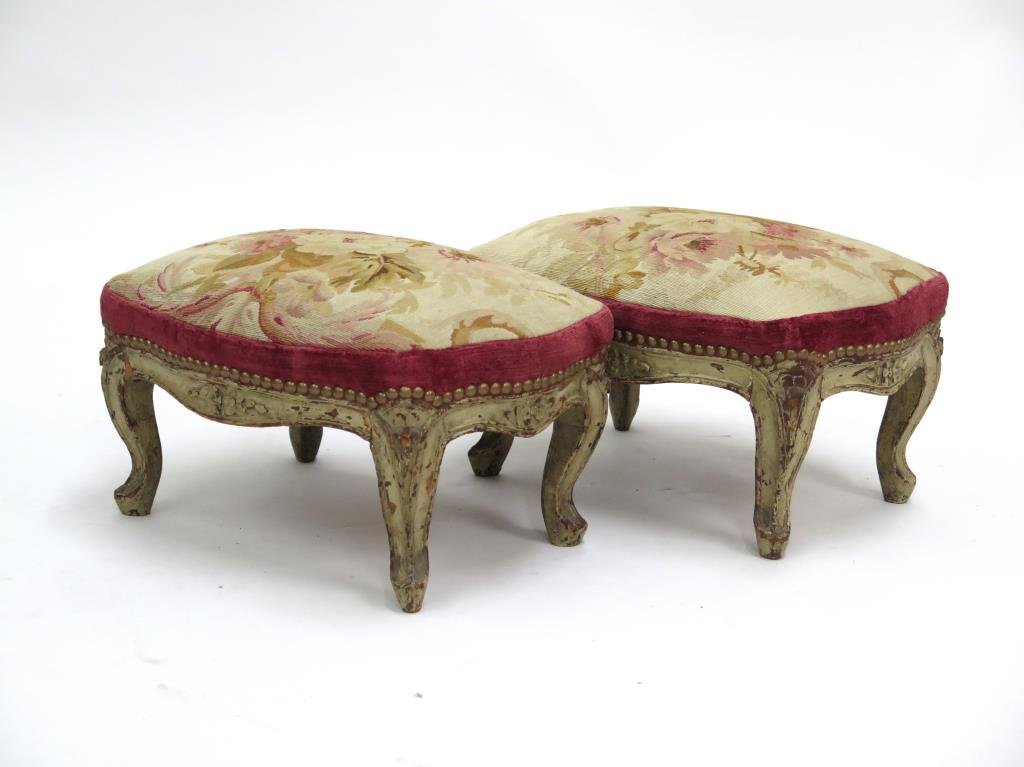 Pair French Aubusson Foot Stools (1 of 3)